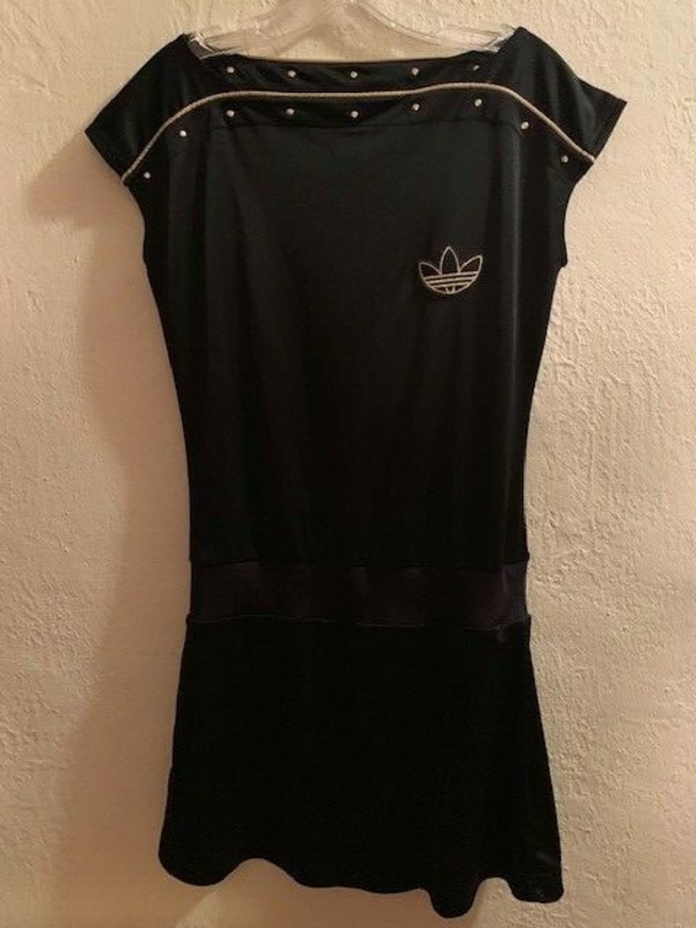 adidas Trefoil Logo Tennis Dolman Short Sleeve Gold Studded Piping Mini Dress M
